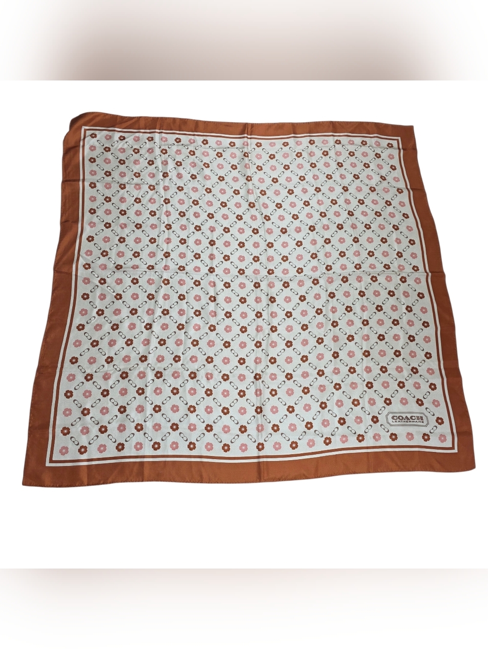 Coach Women's Scarf with Floral Print in Brown and Cream, Silk-Effect - Picture 7 of 13